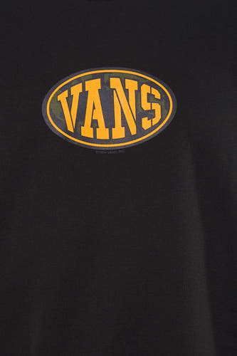 Sweat-shirt noir VANS "OFF THE WALL" avec imprimé camouflage dans le logo ovale de la marque.