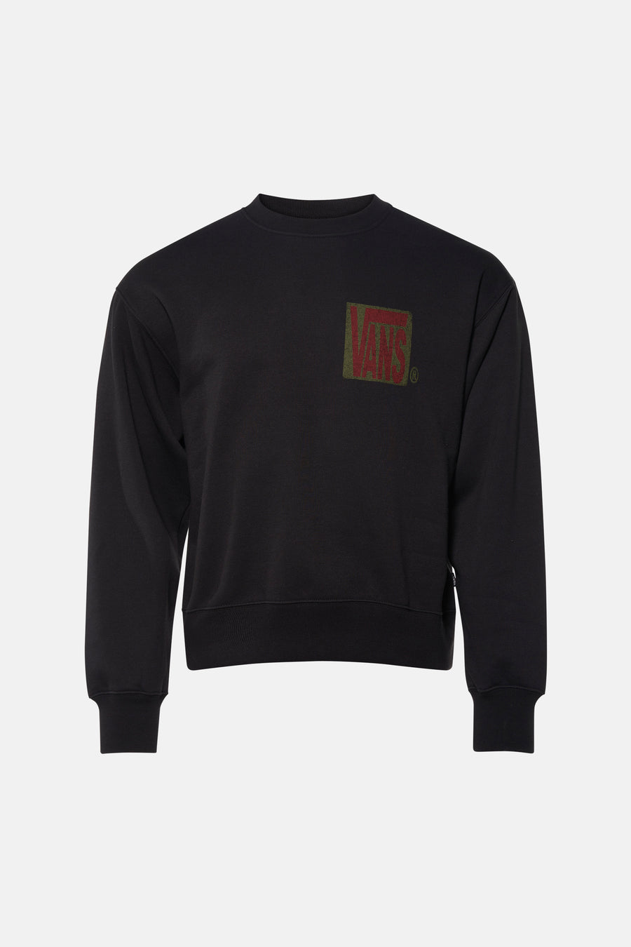 Sweatshirt noir VANS "OFF THE WALL" avec un logo carré sur la poitrine.