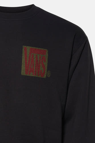 Sweat-shirt noir à col rond de VANS "OFF THE WALL", avec un logo vintage sur la poitrine.