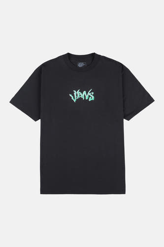 T-shirt noir à manches courtes VANS "OFF THE WALL", avec logo vert sur la poitrine.