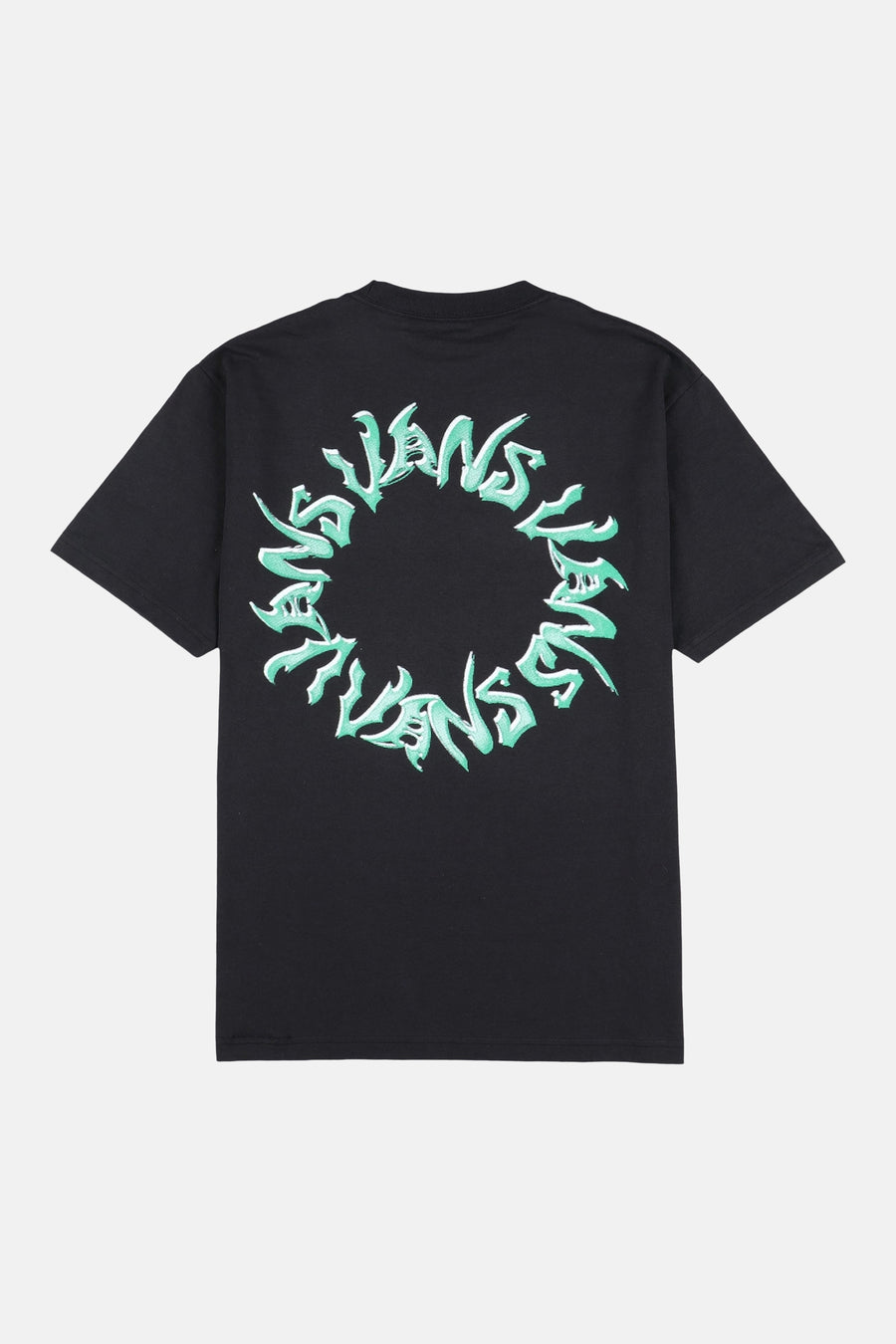T-shirt noir VANS "OFF THE WALL" avec un imprimé graphique circulaire dans le dos.