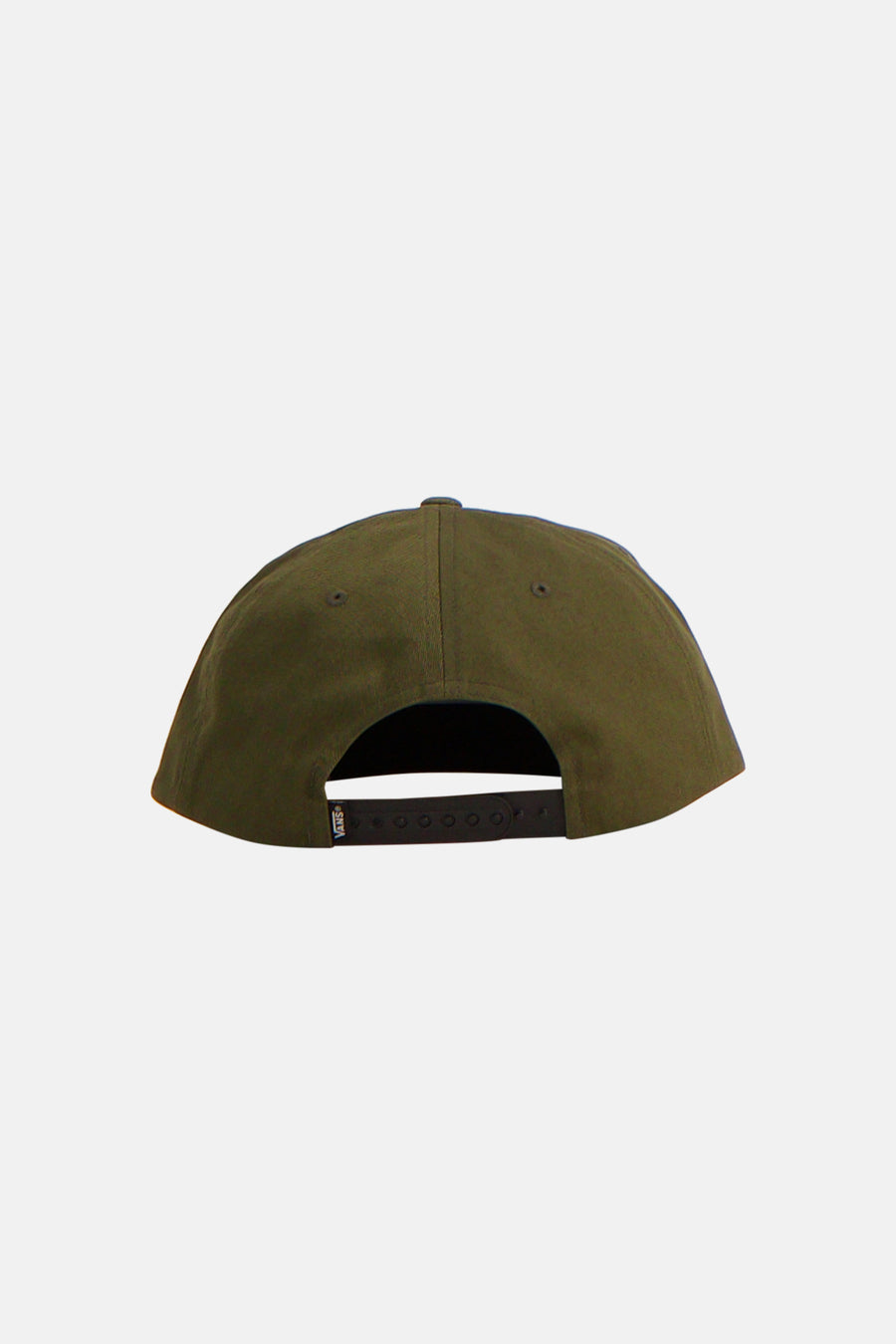 Groene pet van VANS met zwarte snapbacksluiting en VANS-label, rugaanzicht.
