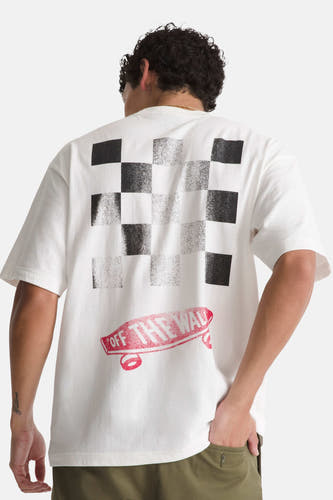 T-shirt blanc à manches courtes VANS "OFF THE WALL", avec petit imprimé rouge.