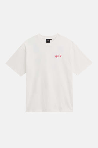 T-shirt blanc à manches courtes VANS "OFF THE WALL", avec un petit logo Vans rouge sur la poitrine.