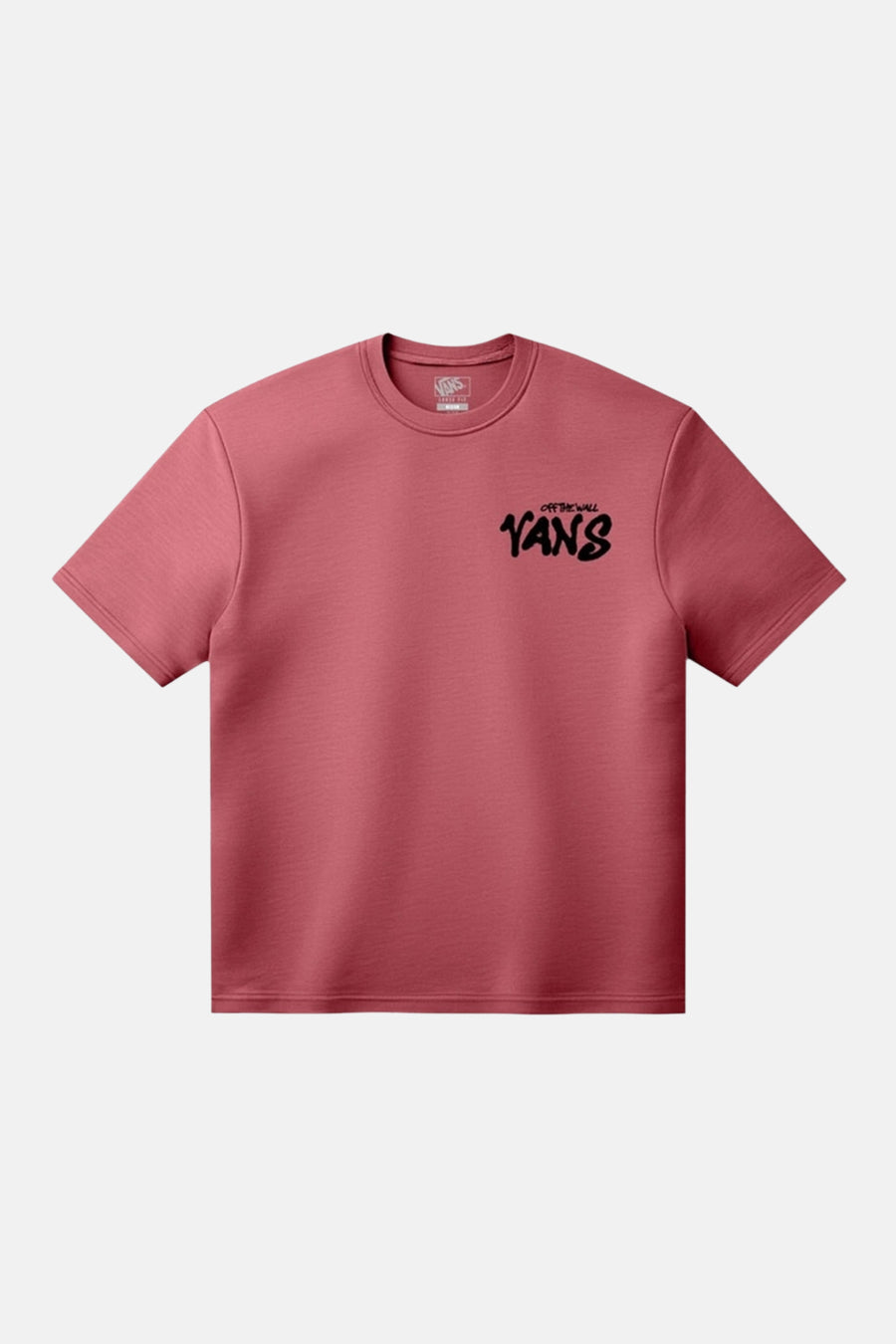 T-shirt rouge à manches courtes VANS "OFF THE WALL", avec un logo noir sur la poitrine.