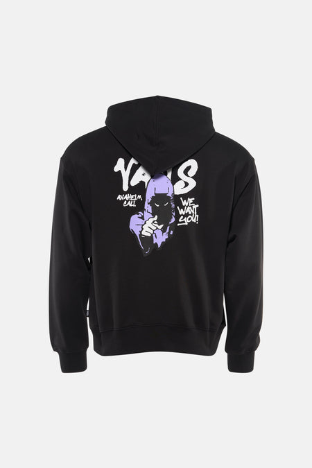 Sweatshirt noir à capuche VANS "OFF THE WALL", avec imprimé graphique au dos.