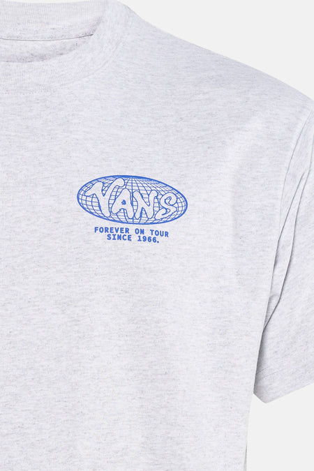 T-shirt gris VANS "OFF THE WALL" avec imprimé logo bleu et manches courtes.