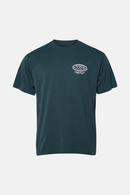 T-shirt vert VANS "OFF THE WALL" avec un logo blanc sur la poitrine.