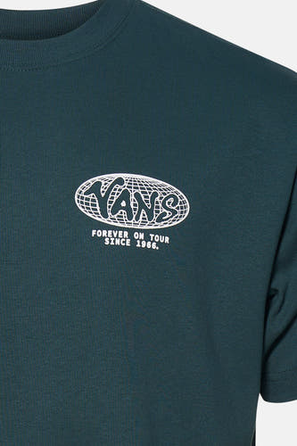 T-shirt vert VANS "OFF THE WALL" avec imprimé blanc du logo sur la poitrine.