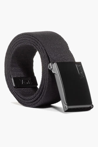 Ceinture noire de Vans, avec boucle métallique et texture tissée.