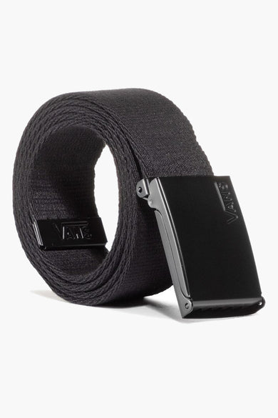 Ceinture noire de Vans, avec boucle métallique et texture tissée.