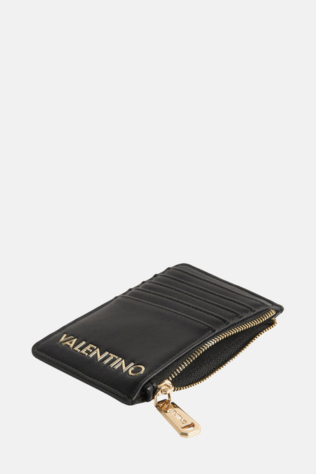 Portefeuille noir VALENTINO BAGS avec fermeture à glissière dorée et logo.