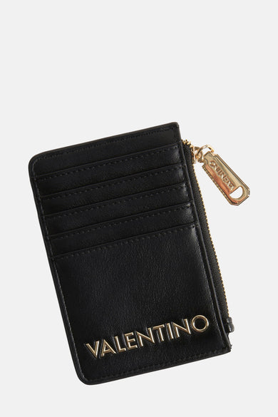 Portefeuille noir VALENTINO BAGS avec fermeture éclair et détails dorés.