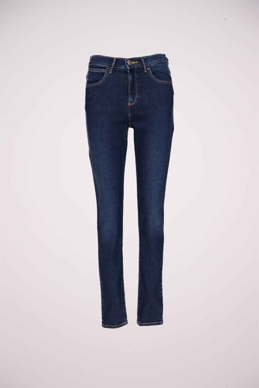Jean skinny bleu marine en denim de Wrangler, avec surpiqûres et style classique à cinq poches.