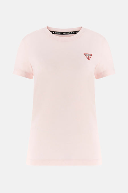 Roze Guess T-shirt met korte mouwen, ronde hals en logo.