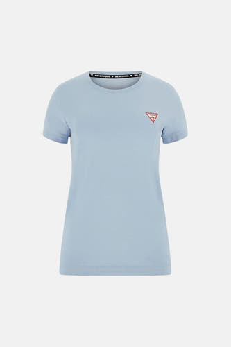 Blauw T-shirt met korte mouwen van Guess, met een klein rood logo op de borst.
