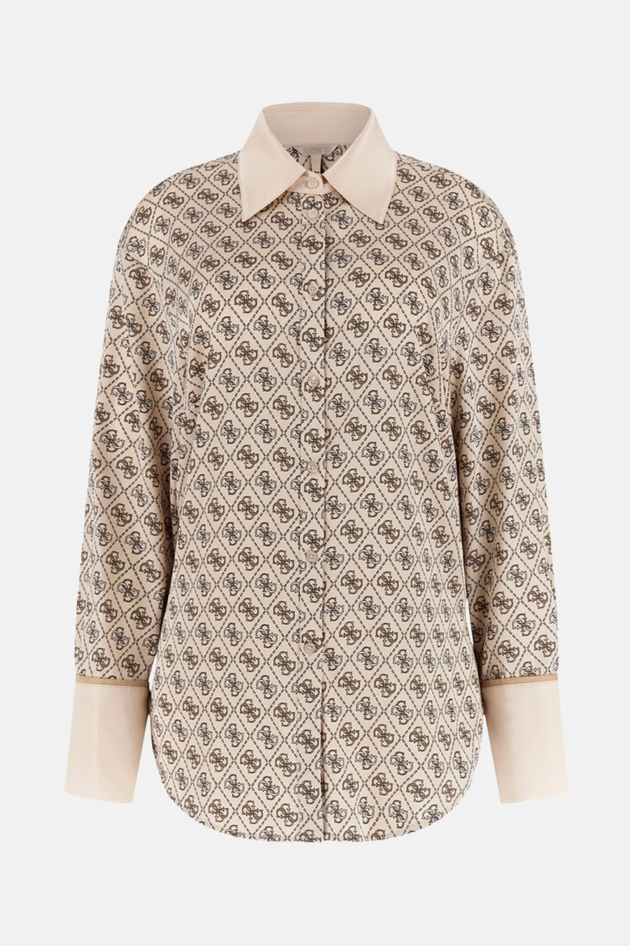 Beige Guess-overhemd met lange mouwen en logo-print.
