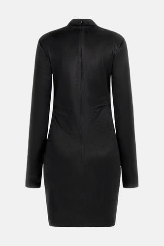 Zwarte jurk met lange mouwen van Guess, gezien van achteren, met een gladde textuur.