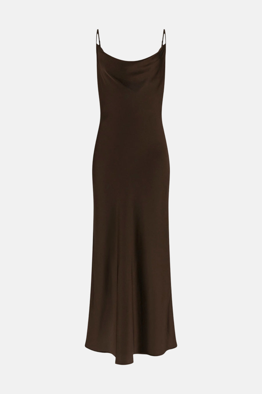 Robe marron sans manches Guess® avec un décolleté drapé, des bretelles spaghetti et une longueur midi.