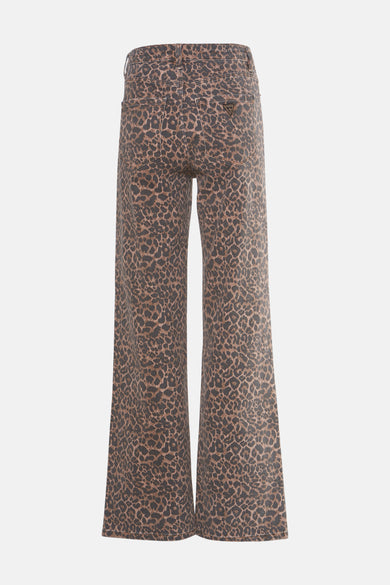 Pantalon brun de Guess, avec un imprimé léopard et une coupe large.