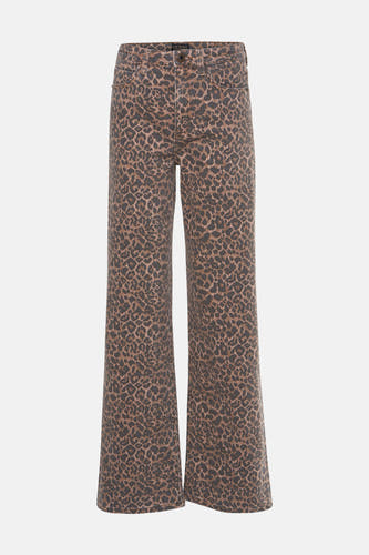 Pantalon brun Guess avec imprimé léopard et large évasement.