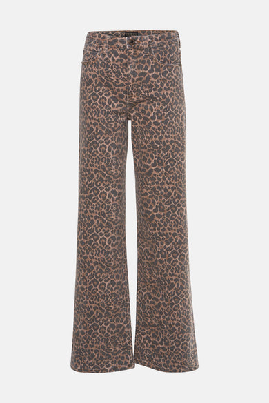 Pantalon brun Guess avec imprimé léopard et large évasement.