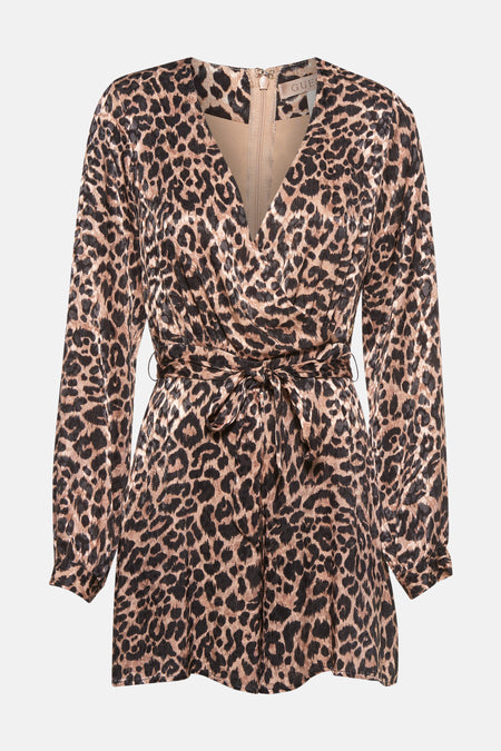 Combinaison brune de Guess avec imprimé léopard et longues manches, à taille élastiquée.