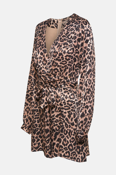 Combinaison brune de Guess avec imprimé léopard et longues manches, boutonnée à la taille.
