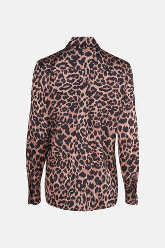 Blouse brune à longues manches de Guess®, avec un imprimé léopard sur toute la surface.