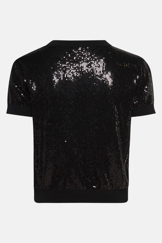 Gilet noir de Guess®, recouvert de paillettes pour une texture brillante et un look remarquable.