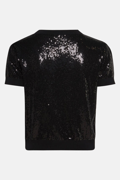 Gilet noir de Guess®, recouvert de paillettes pour une texture brillante et un look remarquable.