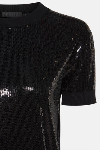 Sweat-shirt noir de Guess, terminé avec des paillettes brillantes.