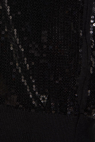 Sweat-shirt noir de Guess, avec paillettes et un bord côtelé.