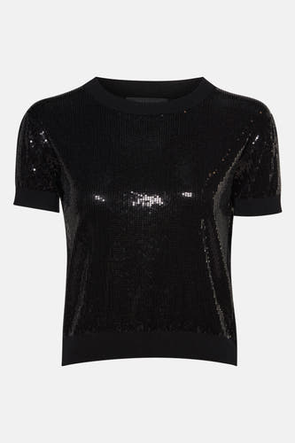 Sweat-shirt noir de Guess, avec paillettes et manches courtes.