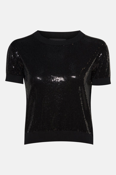 Sweat-shirt noir de Guess, avec paillettes et manches courtes.
