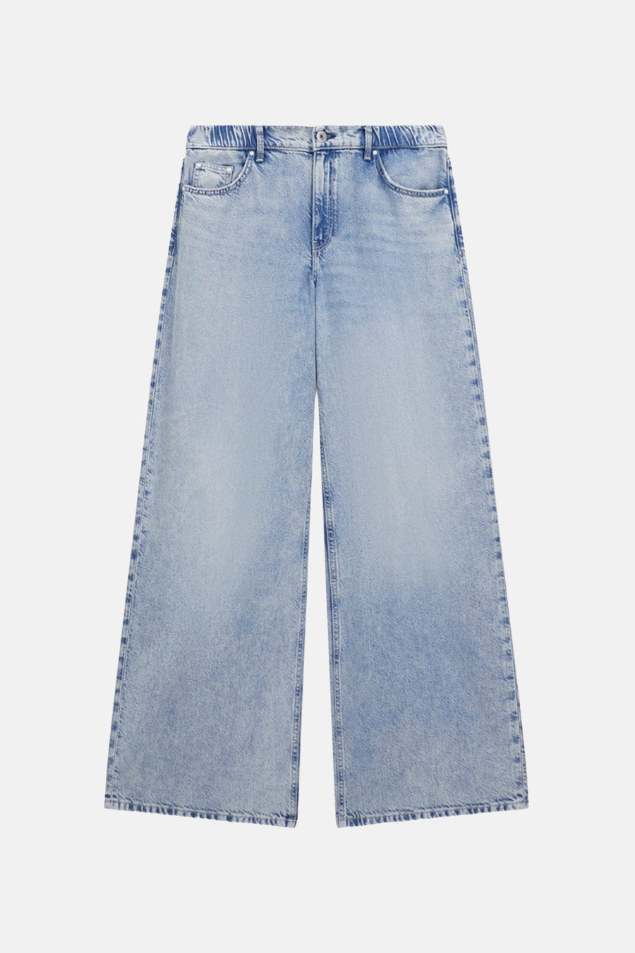 Lichtblauwe, wijde loose fit jeans van denim van Guess® met elastische tailleband en steekzakken.