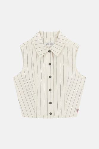 Gilet beige Guess® avec motif craie et fermeture boutonnée sur le devant.