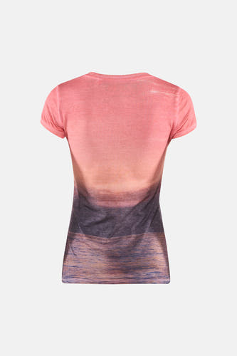 T-shirt multicolore Guess® avec dégradé ombré du rose au violet, manches courtes et motif aquatique, dos.