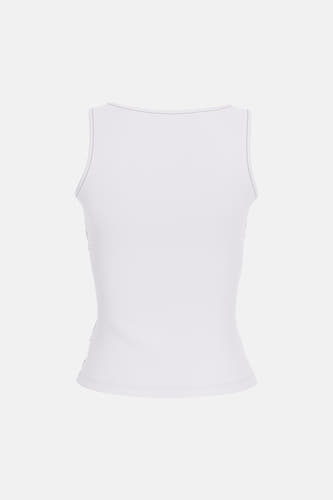 Débardeur blanc Guess®, vu de dos, avec finition de bord subtile.