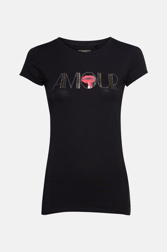 T-shirt noir à manches courtes de Guess, vu de derrière.