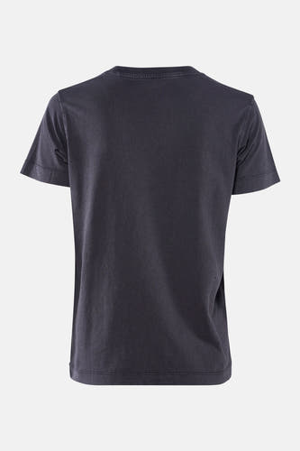 Grijs T-shirt met korte mouwen van Guess, achteraanzicht met effen ontwerp en korte mouwen.