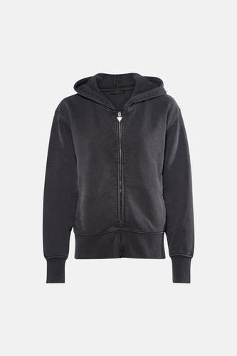 Gilet gris de Guess, avec une fermeture éclair et une capuche.