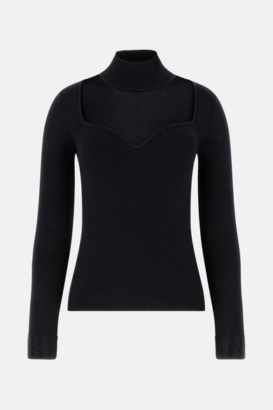 Sweat-shirt noir de Guess, avec des manches longues et un col haut, doté d'un logo subtil sur le dos.