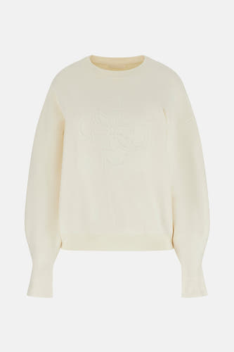 Pull écru avec col rond de Guess® avec longues manches bouffantes et poignets.
