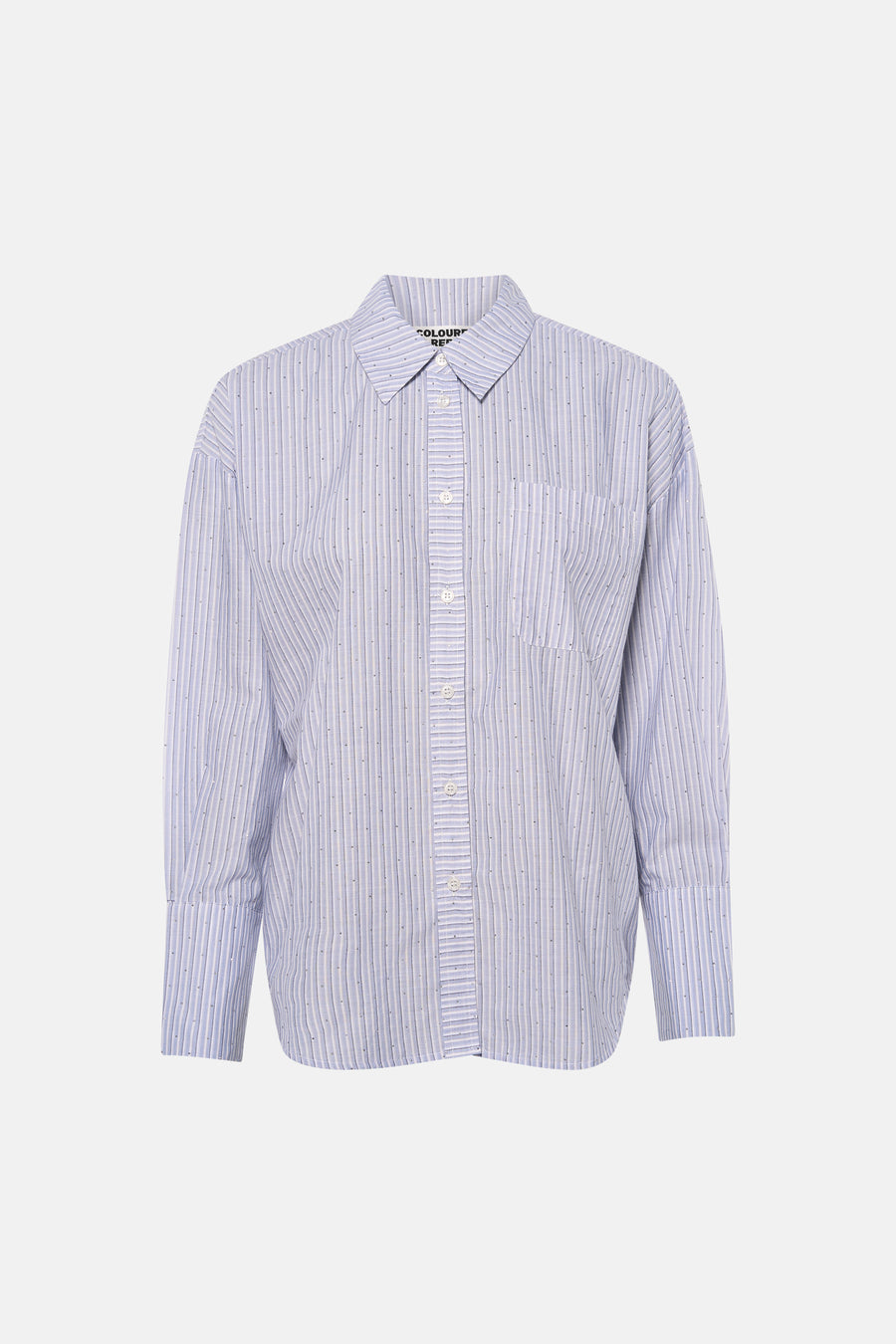 Chemise bleue à rayures à manches longues de COLOURFUL REBEL, finie avec de petites pierres décoratives et une poche poitrine.