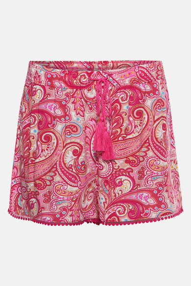 Short rose HAILYS avec motif paisley et cordons décoratifs à franges.