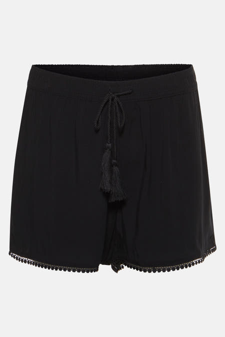 Short noir de HAILYS avec une corde et des poils à l'avant, et un zoom décoratif.