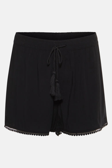 Short noir de HAILYS avec une corde et des poils à l'avant, et un zoom décoratif.