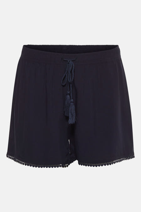 Short bleu de HAILYS avec cordon et bordure de pompon.