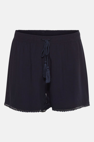 Short bleu de HAILYS avec cordon et bordure de pompon.